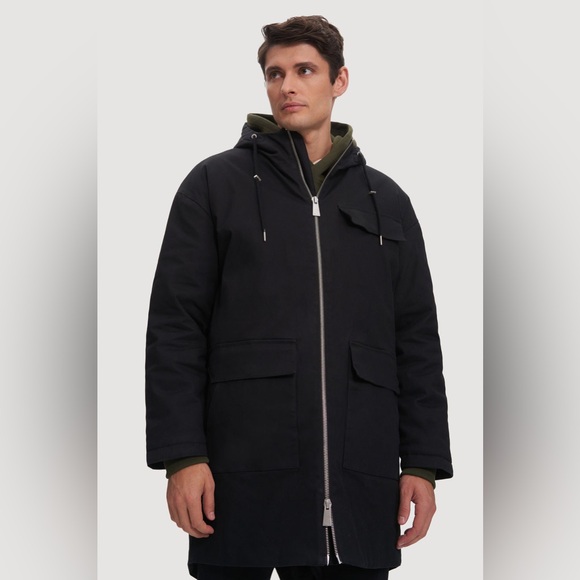 NOIZE BAKER MENS FULL ZIP  HOODED MID LENGTH PARKA JACKET BLACK SIZE XXL NWOT - Picture 3 of 15